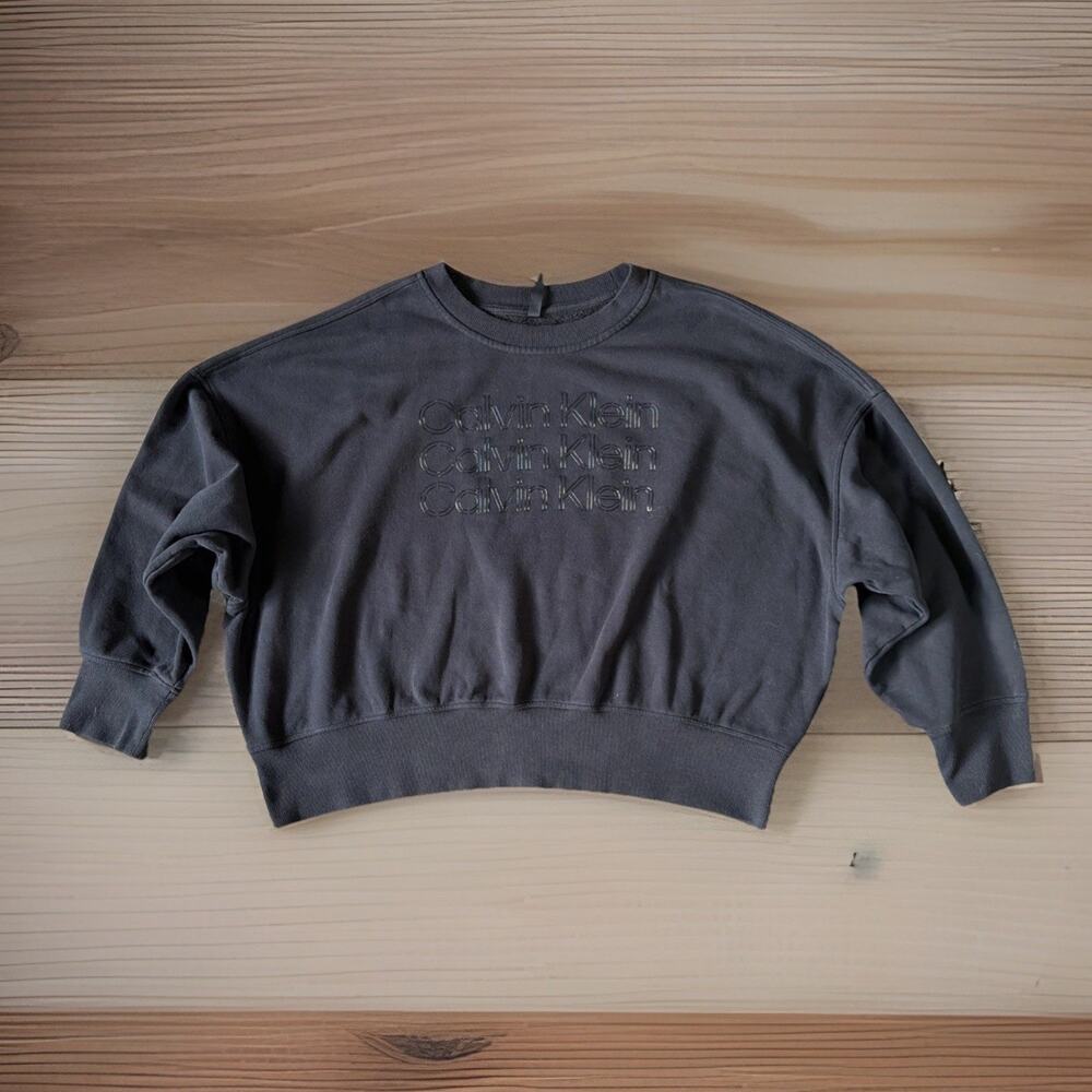 Calvin Klein L Logo Sweatshirt Black Made in USA Vintage 90s Y2K Streetwear Punk